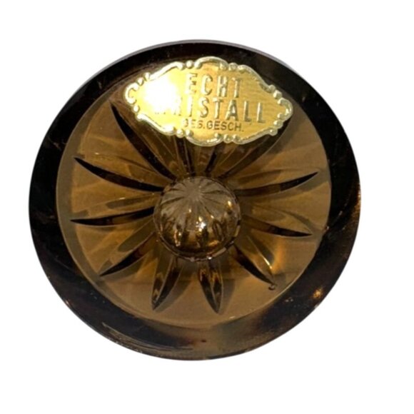 ECHT BLEIKRISTALL LEAD CRYSTAL CANDLE HOLDER AMBER GERMAN 2" DIAM - Picture 1 of 3